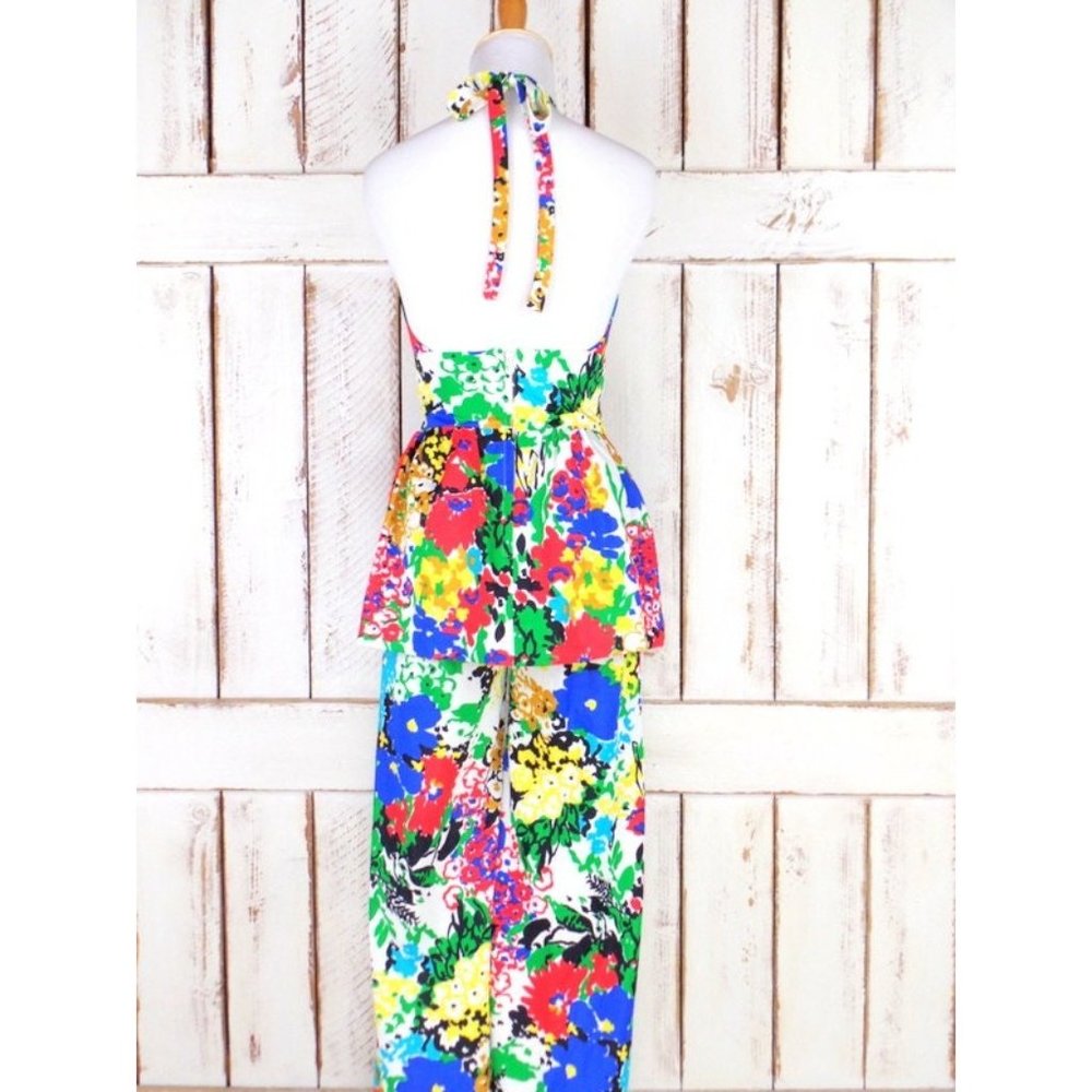 60s vintage Sundays Child California bright op art floral two piece pantsuit - Picture 4 of 5